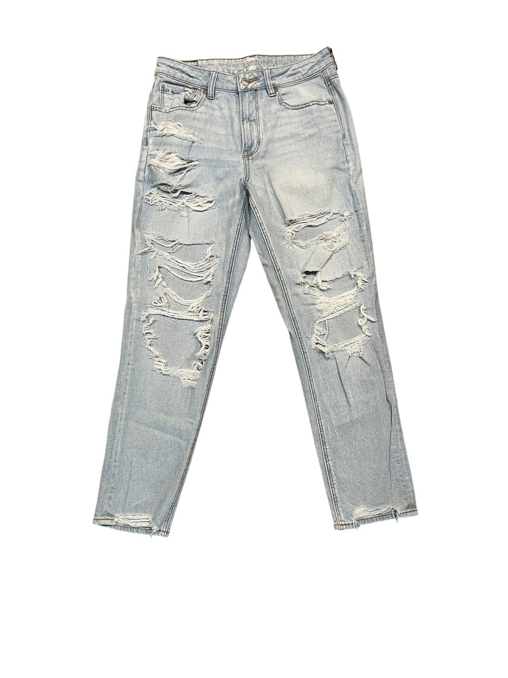 American Eagle Mom Jeans Strigid Light Wash Distressed